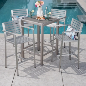 Outdoor 5 Piece Silver Rust-Proof Aluminum Bar Set with Grey Wicker Top Bar Table - NH462403 outdoor lounge chair, patio sofa