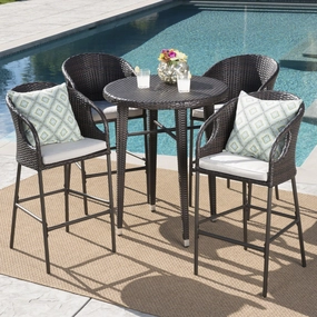 Outdoor 5 Piece Wicker Bar Set with Water Resistant Cushions - NH518203 outdoor lounge chair, patio sofa