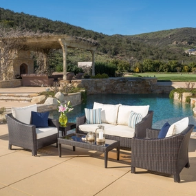 Outdoor 5-piece Wicker Chat Set with Cushions - NH260692 outdoor furniture, garden bench