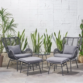 Outdoor 5 Piece Wicker Chat Set with Ottomans - NH190013 outdoor furniture, garden bench
