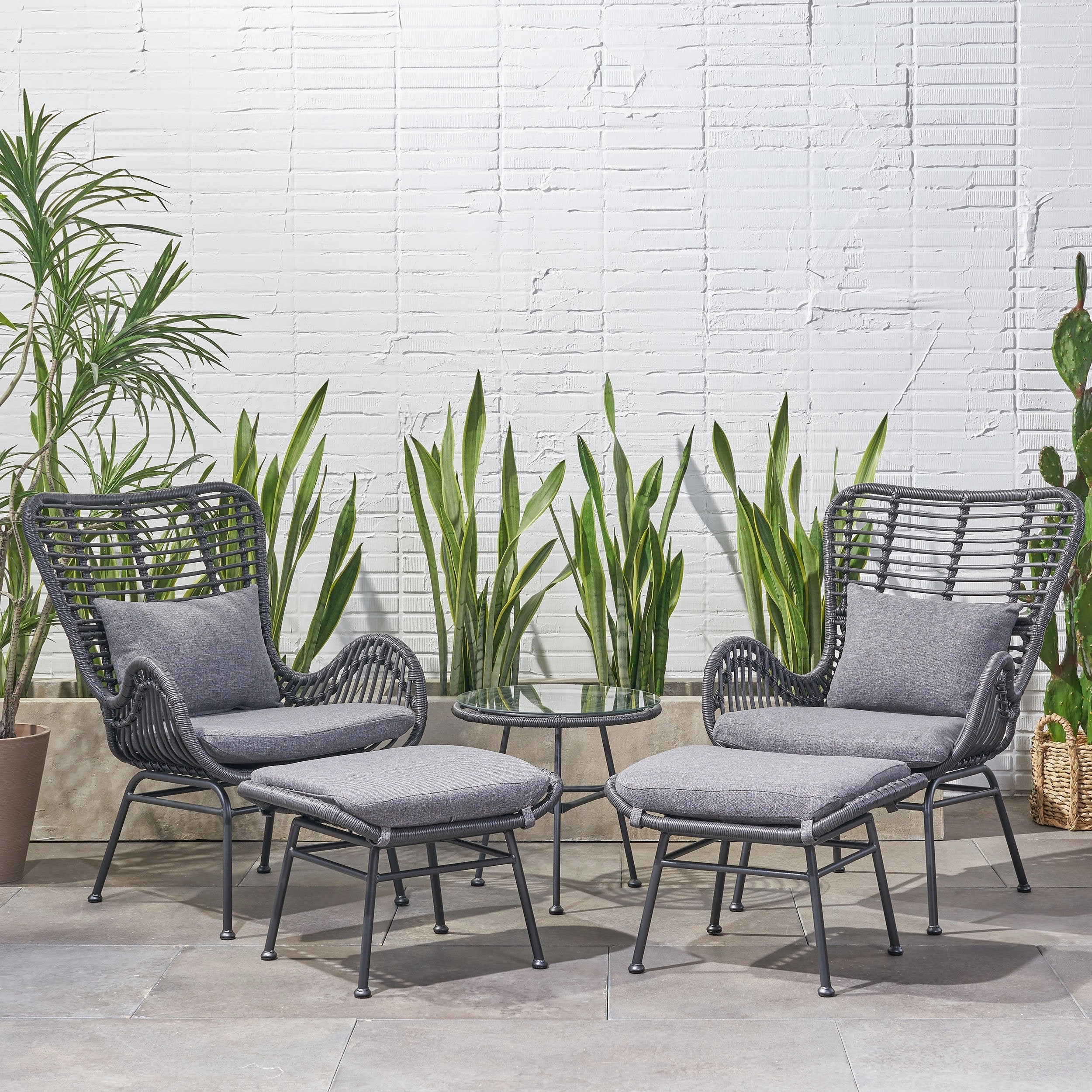 Outdoor 5 Piece Wicker Chat Set with Ottomans - NH190013 outdoor furniture, garden bench