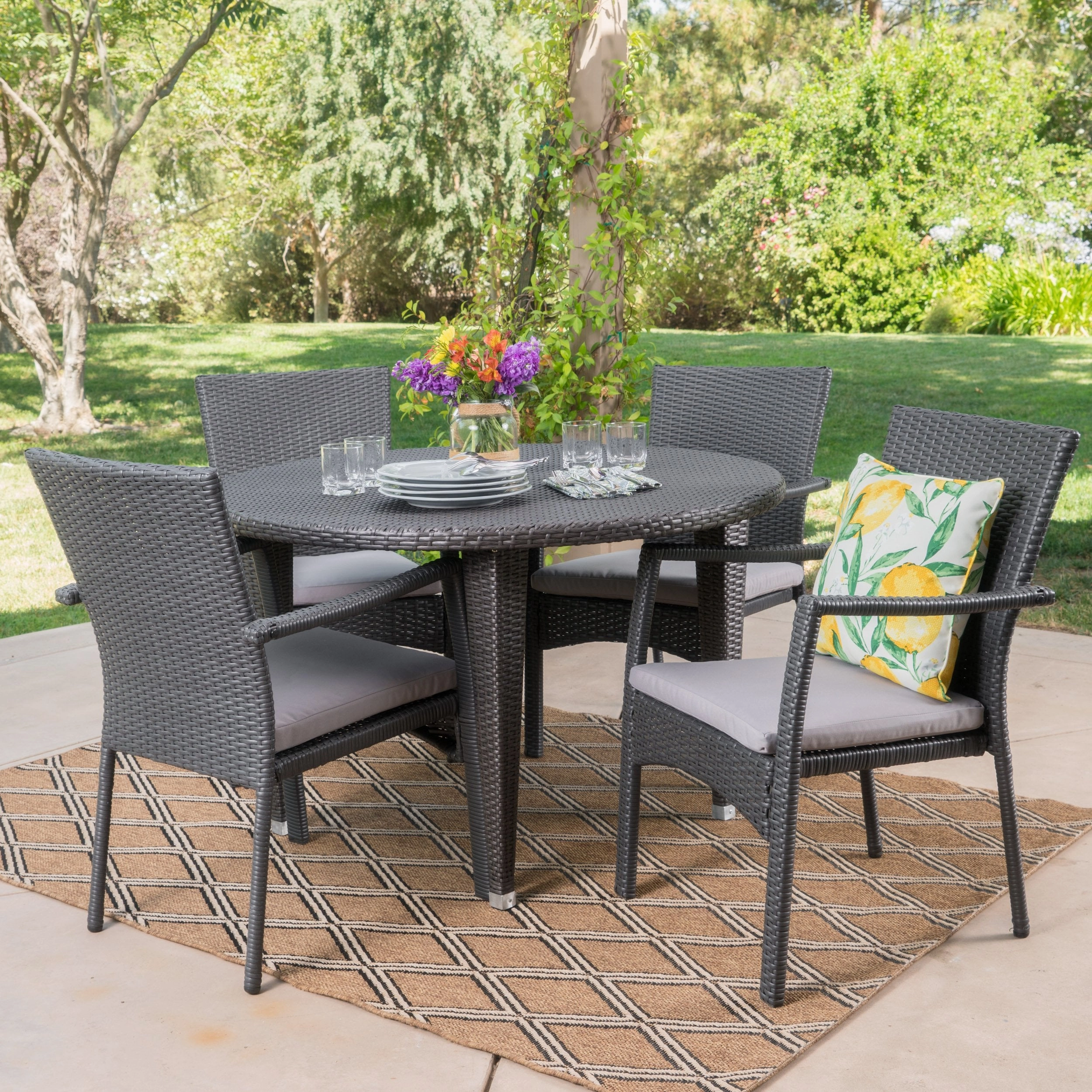 Outdoor 5 Piece Wicker Circular Dining Set with Water Resistant Cushions - NH551103 outdoor lounge chair, patio sofa
