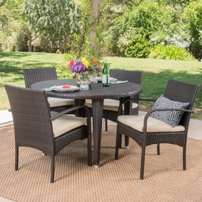 Outdoor 5 Piece Wicker Circular Dining Set with Water Resistant Cushions - NH841103 outdoor lounge chair, patio sofa