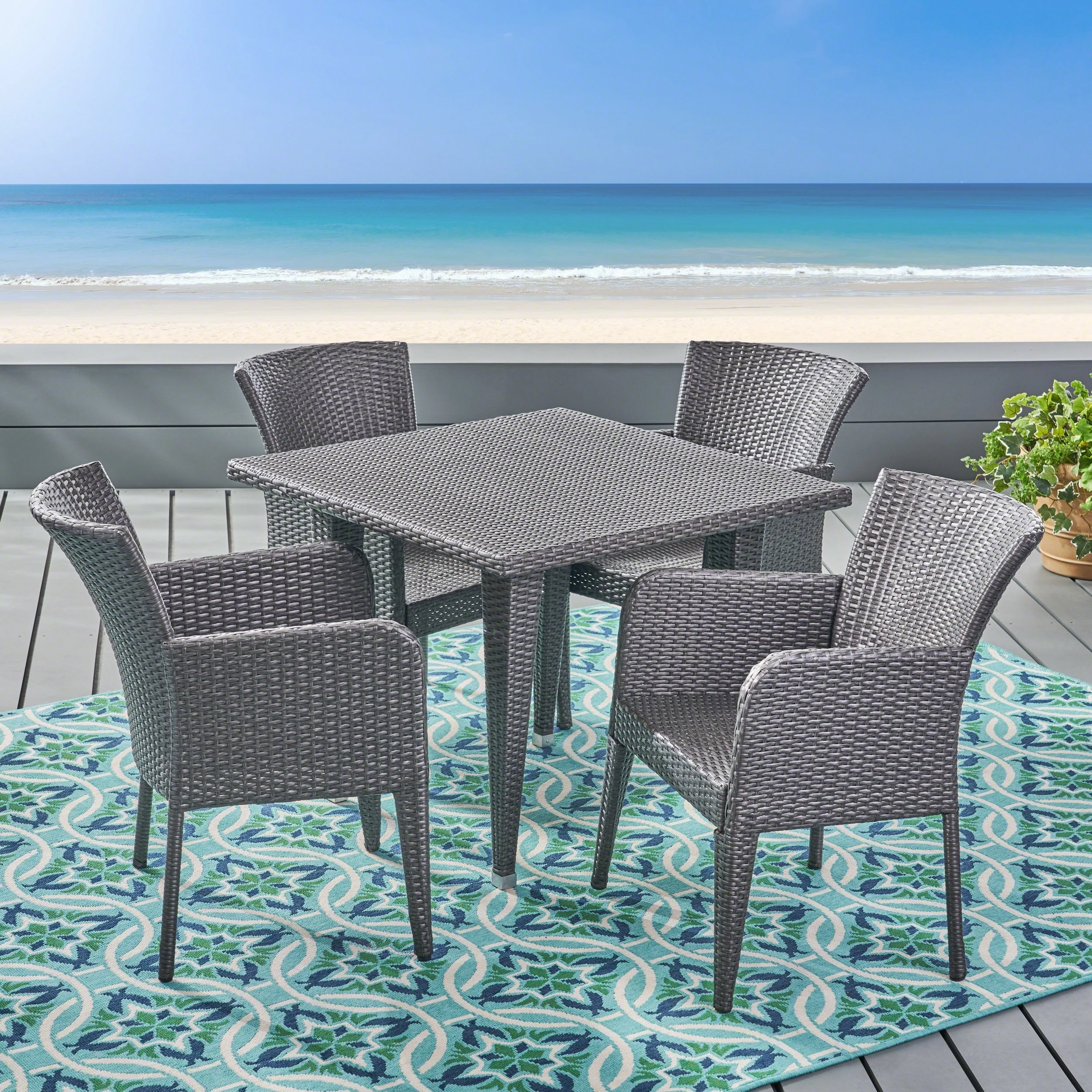 Outdoor 5 Piece Wicker Dining Set, Grey - NH025403 outdoor lounge chair, patio sofa