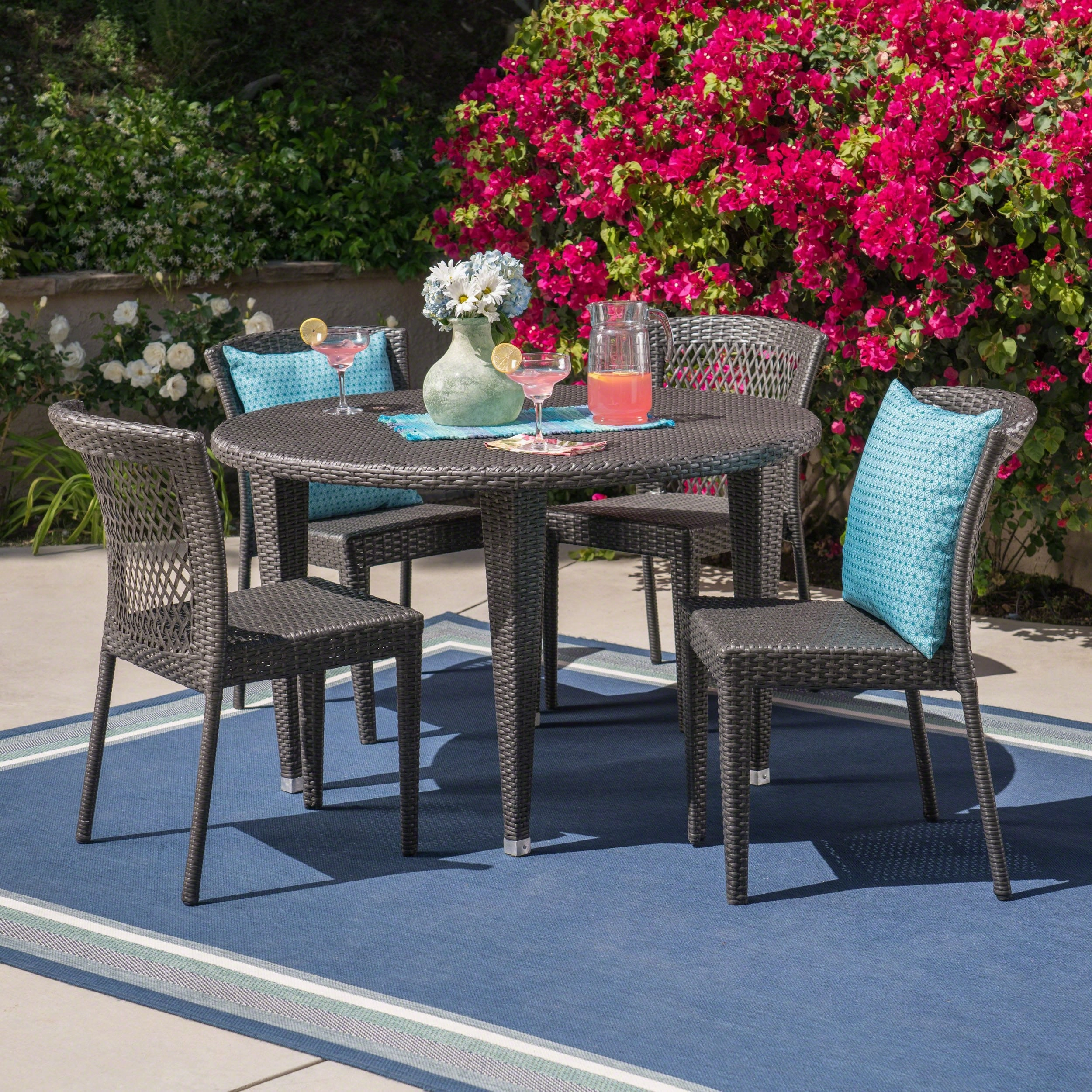 Outdoor 5 Piece Wicker Dining Set, Grey - NH415403 outdoor lounge chair, patio sofa