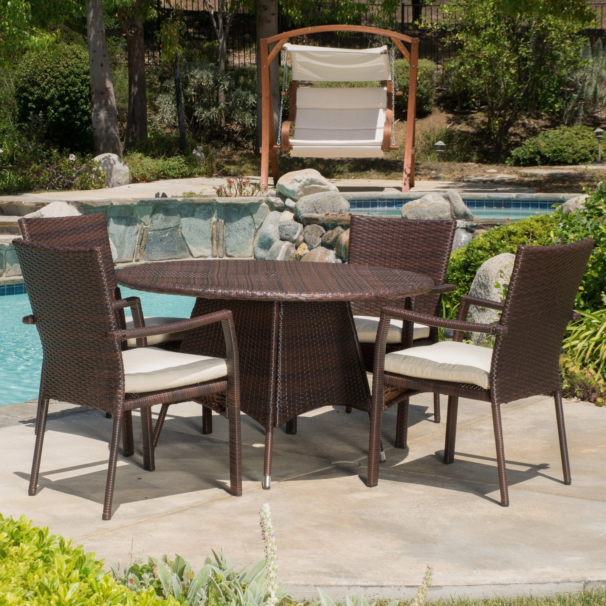 Outdoor 5-piece Wicker Dining Set with Cushions - NH318592 outdoor lounge chair, patio sofa