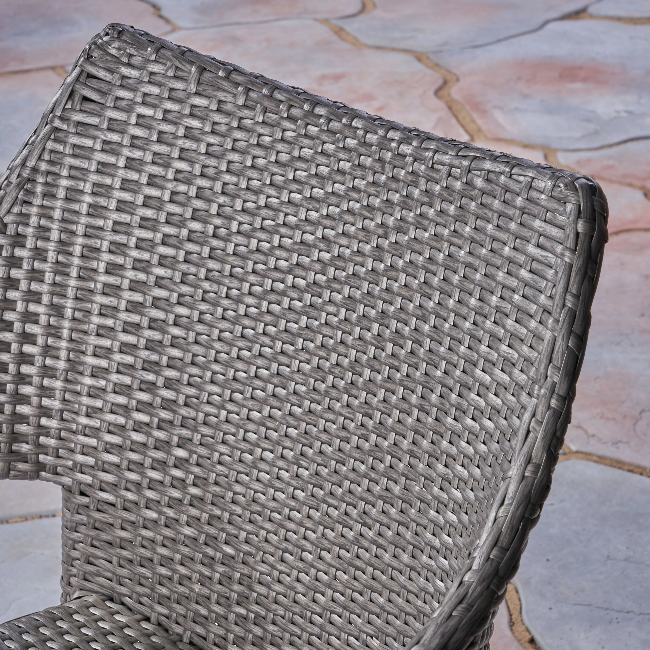 Outdoor 5 Piece Wicker Dining Set with Round Acacia Wood Slat Top Table - NH952503