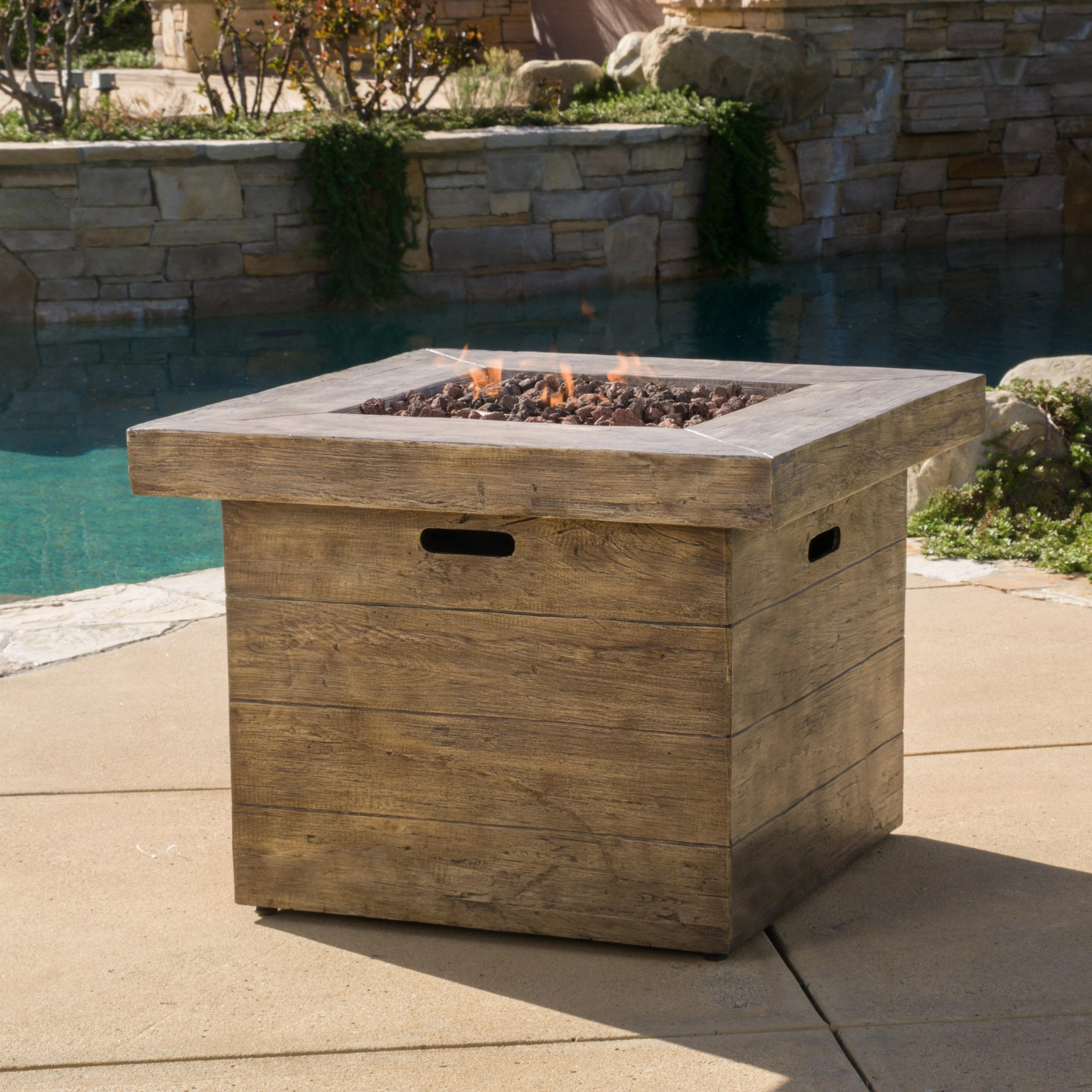 Outdoor 5 Piece Wicker Rocker and Gas Firepit Set - NH842003