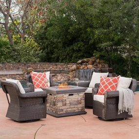 Outdoor 5 Piece Wicker Rocker and Gas Firepit Set - NH842003 outdoor furniture, garden bench