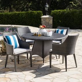 Outdoor 5 Piece Wicker Round Dining Set with Water Resistant Cushions - NH164203 outdoor lounge chair, patio sofa