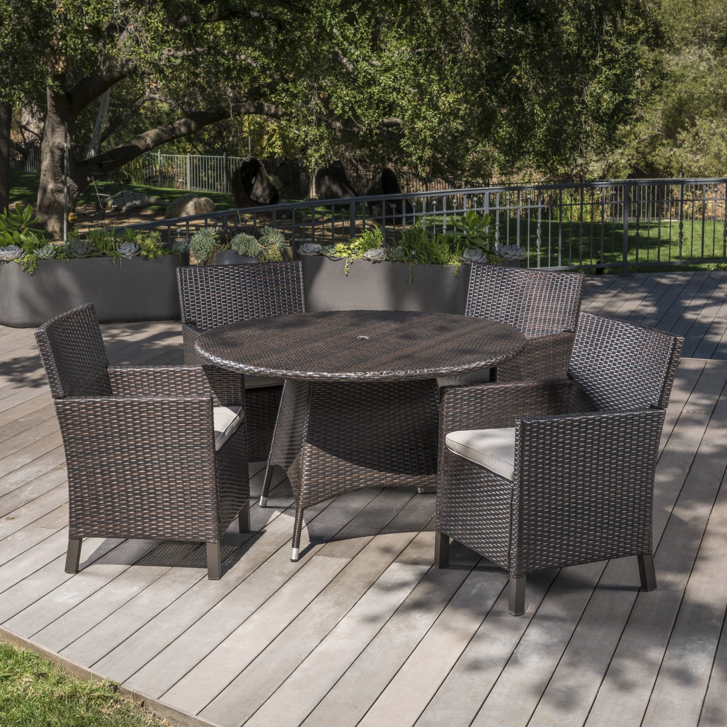 Outdoor 5 Piece Wicker Round Dining Set with Water Resistant Cushions - NH533203