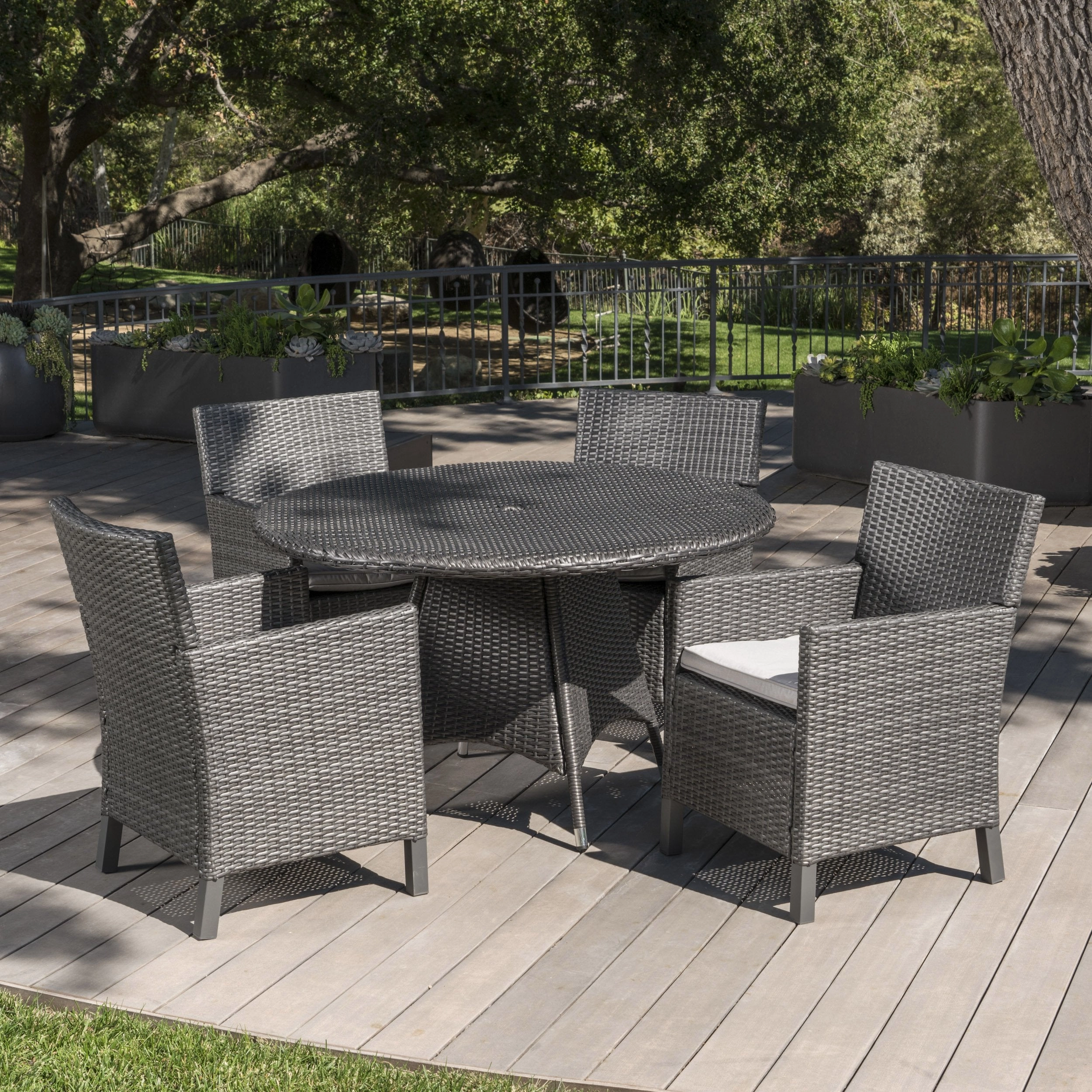 Outdoor 5 Piece Wicker Round Dining Set with Water Resistant Cushions - NH533203 outdoor lounge chair, patio sofa