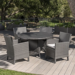 Outdoor 5 Piece Wicker Round Dining Set with Water Resistant Cushions - NH533203 outdoor lounge chair, patio sofa