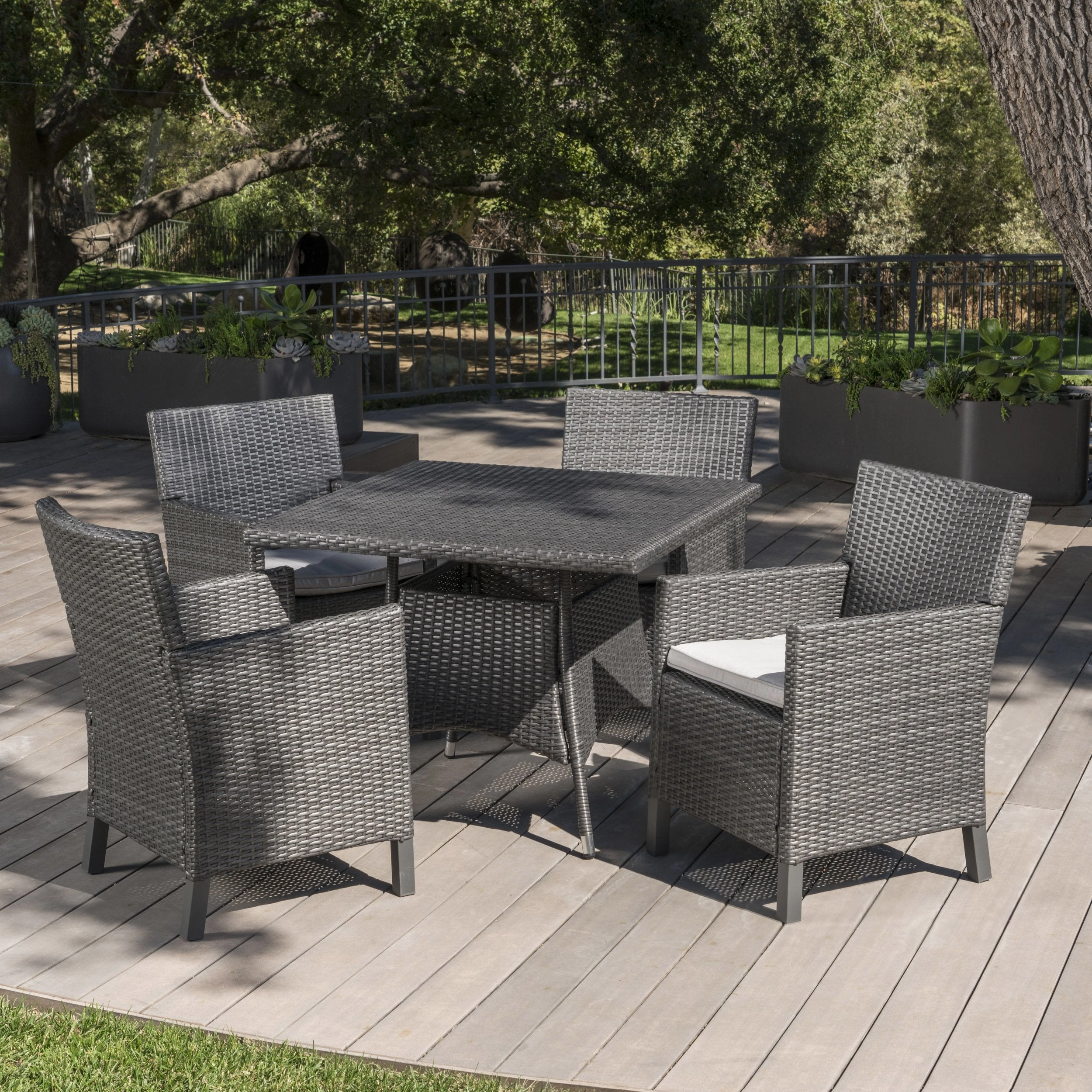 Outdoor 5 Piece Wicker Square Dining Set with Water Resistant Cushions - NH633203 outdoor lounge chair, patio sofa