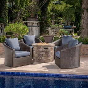 Outdoor 5 Piece Wicker Swivel Club Chair Fire Pit Chat Set - NH735203 outdoor furniture, garden bench