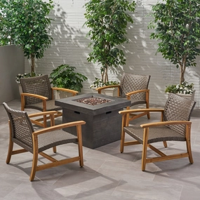 Outdoor 5 Piece Wood and Wicker Club Chairs and Fire Pit Set - NH451803 outdoor furniture, garden bench