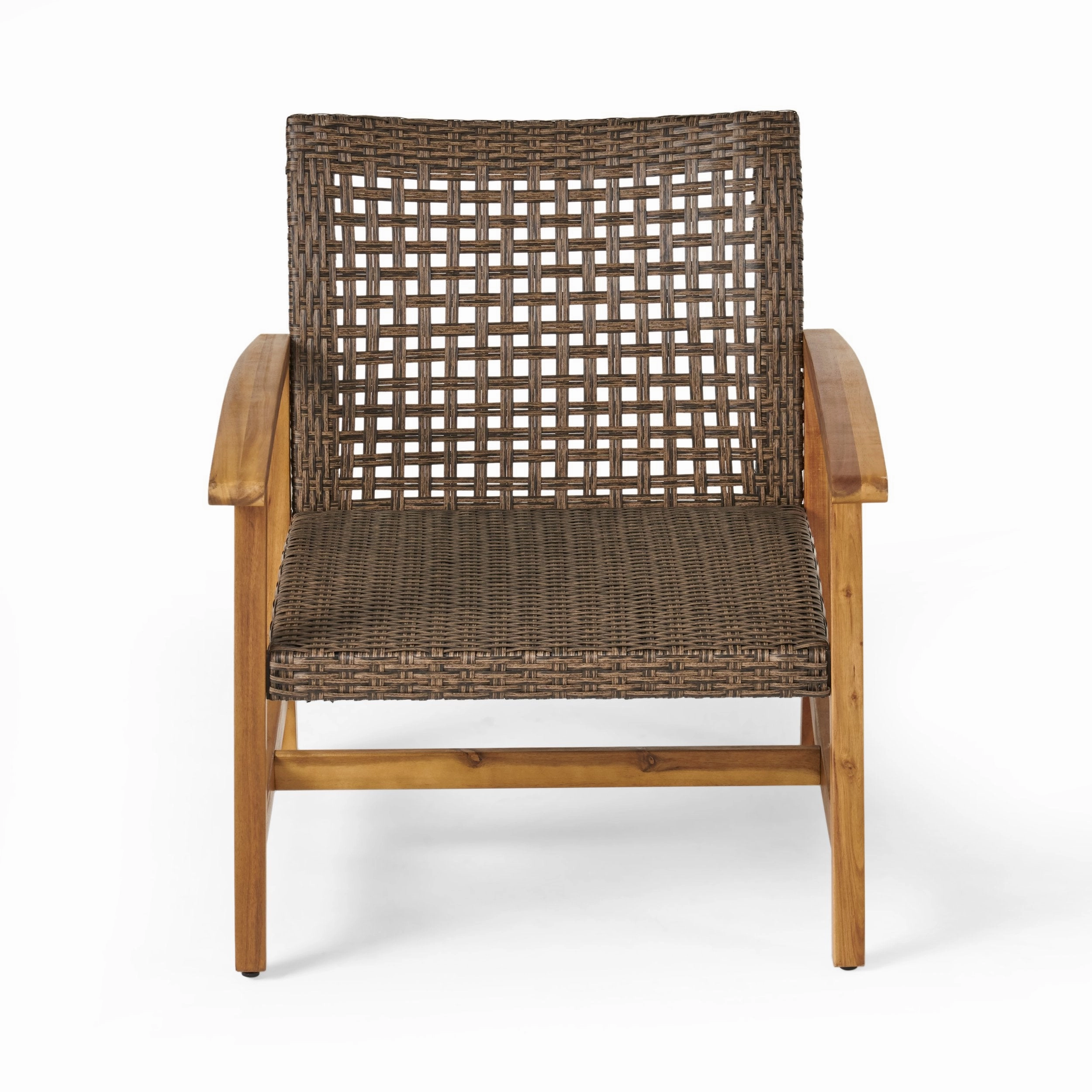 Outdoor 5 Piece Wood and Wicker Club Chairs and Fire Pit Set - NH841803