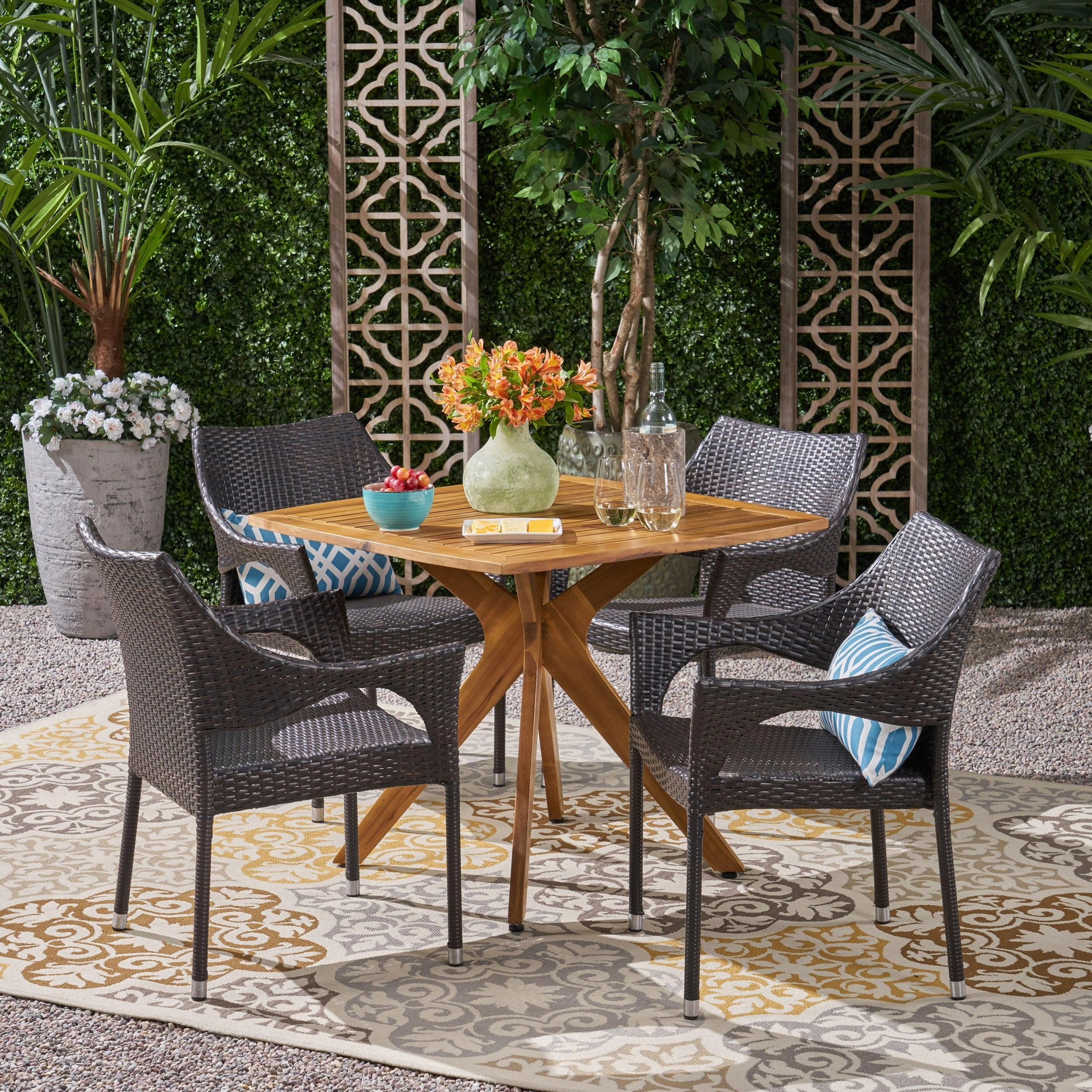 Outdoor 5 Piece Wood and Wicker Dining Set - NH091503 outdoor lounge chair, patio sofa