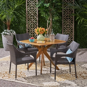 Outdoor 5 Piece Wood and Wicker Dining Set - NH091503 outdoor lounge chair, patio sofa