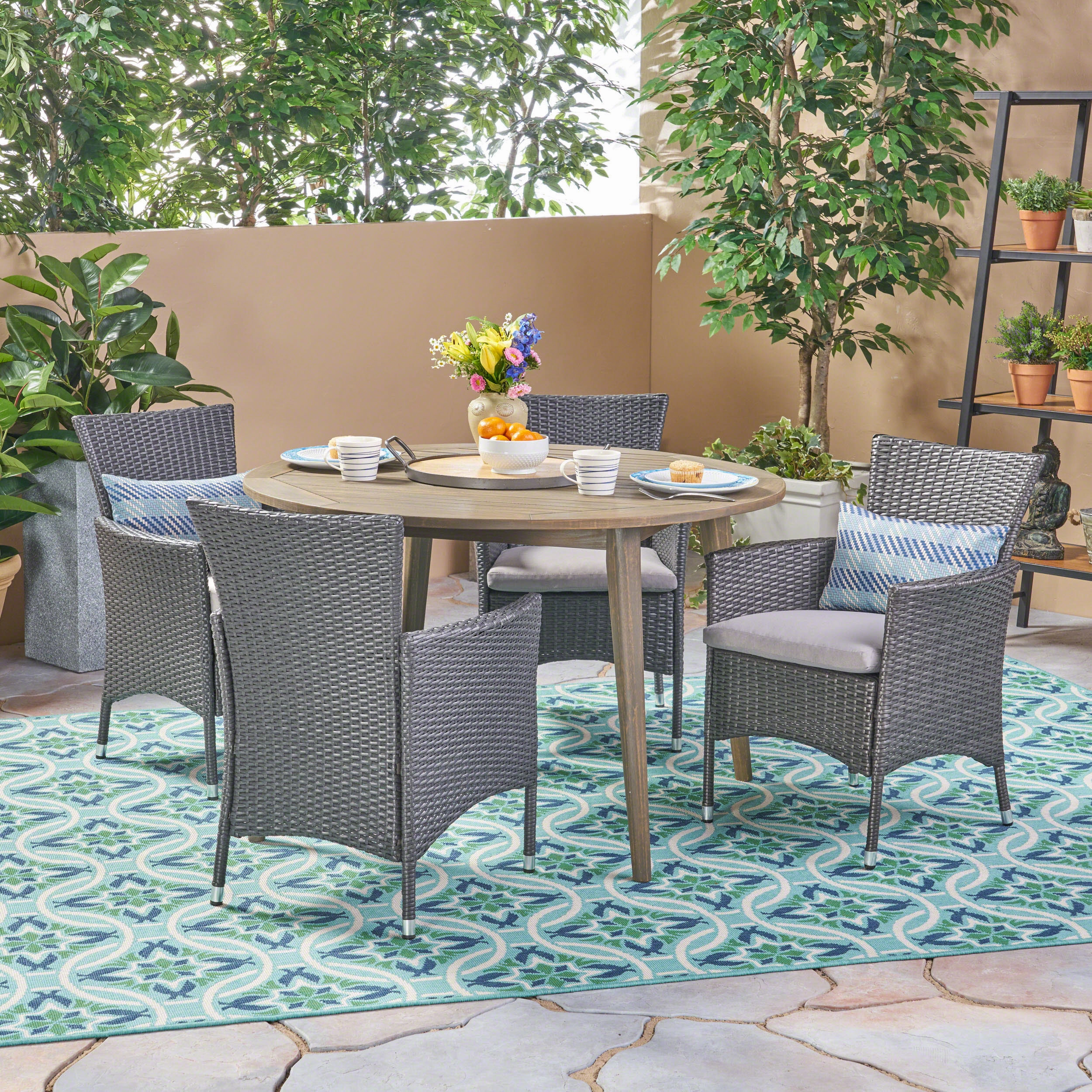 Outdoor 5 Piece Wood and Wicker Dining Set - NH162503 outdoor lounge chair, patio sofa