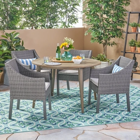 Outdoor 5 Piece Wood and Wicker Dining Set - NH262503 outdoor lounge chair, patio sofa
