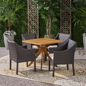 Outdoor 5 Piece Wood and Wicker Dining Set - NH391503 outdoor lounge chair, patio sofa