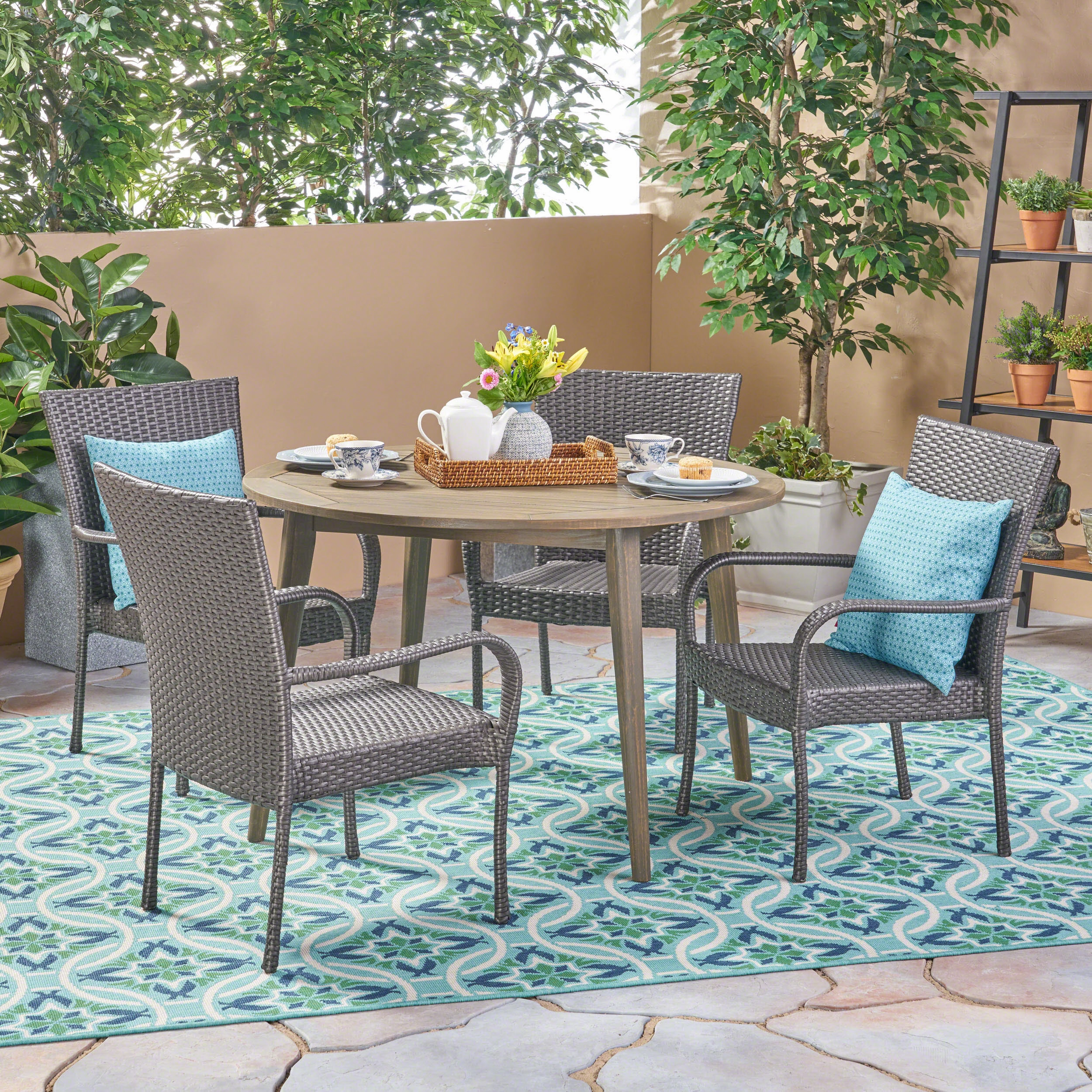 Outdoor 5 Piece Wood and Wicker Dining Set - NH852503 outdoor lounge chair, patio sofa