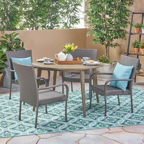 Outdoor 5 Piece Wood and Wicker Dining Set - NH852503 outdoor lounge chair, patio sofa