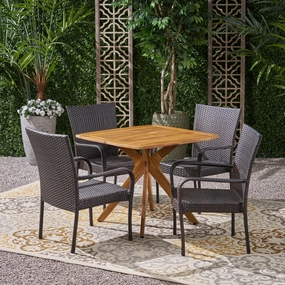 Outdoor 5 Piece Wood and Wicker Dining Set - NH981503 outdoor lounge chair, patio sofa