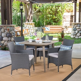 Outdoor 5 Piece Wood and Wicker Dining Set, Gray and Gray - NH021503 outdoor lounge chair, patio sofa