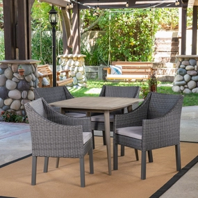 Outdoor 5 Piece Wood and Wicker Dining Set, Gray and Gray - NH121503 outdoor lounge chair, patio sofa