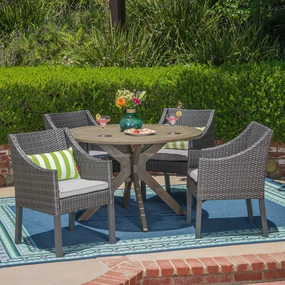 Outdoor 5 Piece Wood and Wicker Dining Set, Gray and Gray - NH401503 outdoor lounge chair, patio sofa