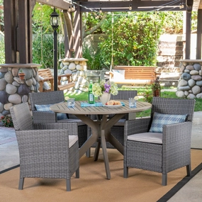 Outdoor 5 Piece Wood and Wicker Dining Set, Gray and Gray - NH501503 outdoor lounge chair, patio sofa