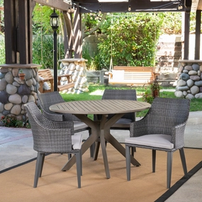 Outdoor 5 Piece Wood and Wicker Dining Set, Gray and Gray - NH601503 outdoor lounge chair, patio sofa