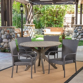 Outdoor 5 Piece Wood and Wicker Dining Set, Gray and Gray - NH701503 outdoor lounge chair, patio sofa