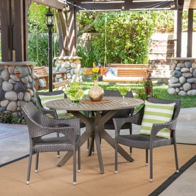 Outdoor 5 Piece Wood and Wicker Dining Set, Gray and Gray - NH801503 outdoor lounge chair, patio sofa
