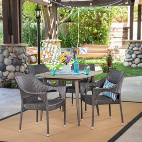 Outdoor 5 Piece Wood and Wicker Dining Set, Gray and Gray - NH811503 outdoor lounge chair, patio sofa