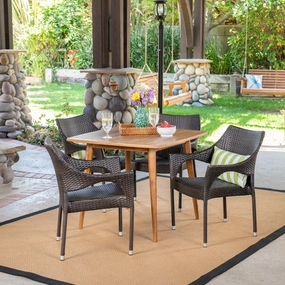 Outdoor 5 Piece Wood and Wicker Dining Set, Teak and Multi Brown - NH311503 outdoor lounge chair, patio sofa