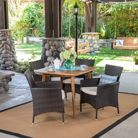 Outdoor 5 Piece Wood and Wicker Dining Set, Teak and Multi Brown - NH511503 outdoor lounge chair, patio sofa