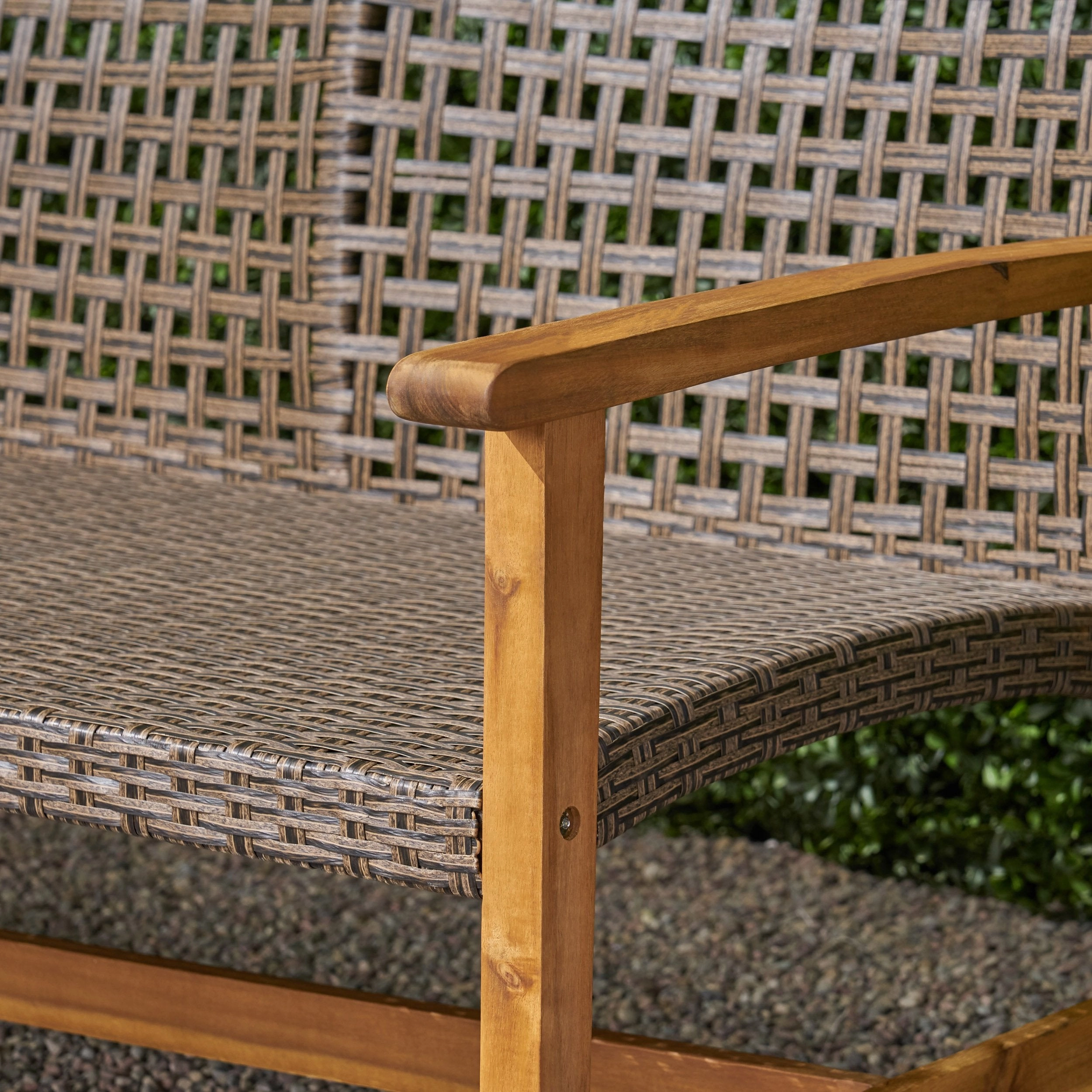 Outdoor 5 Piece Wood and Wicker Sofa Chat Set - NH091803