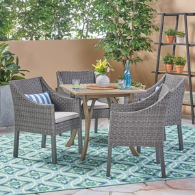 Outdoor 5 Piece Wood and Wicker Square Dining Set, Gray and Gray - NH222503 outdoor lounge chair, patio sofa