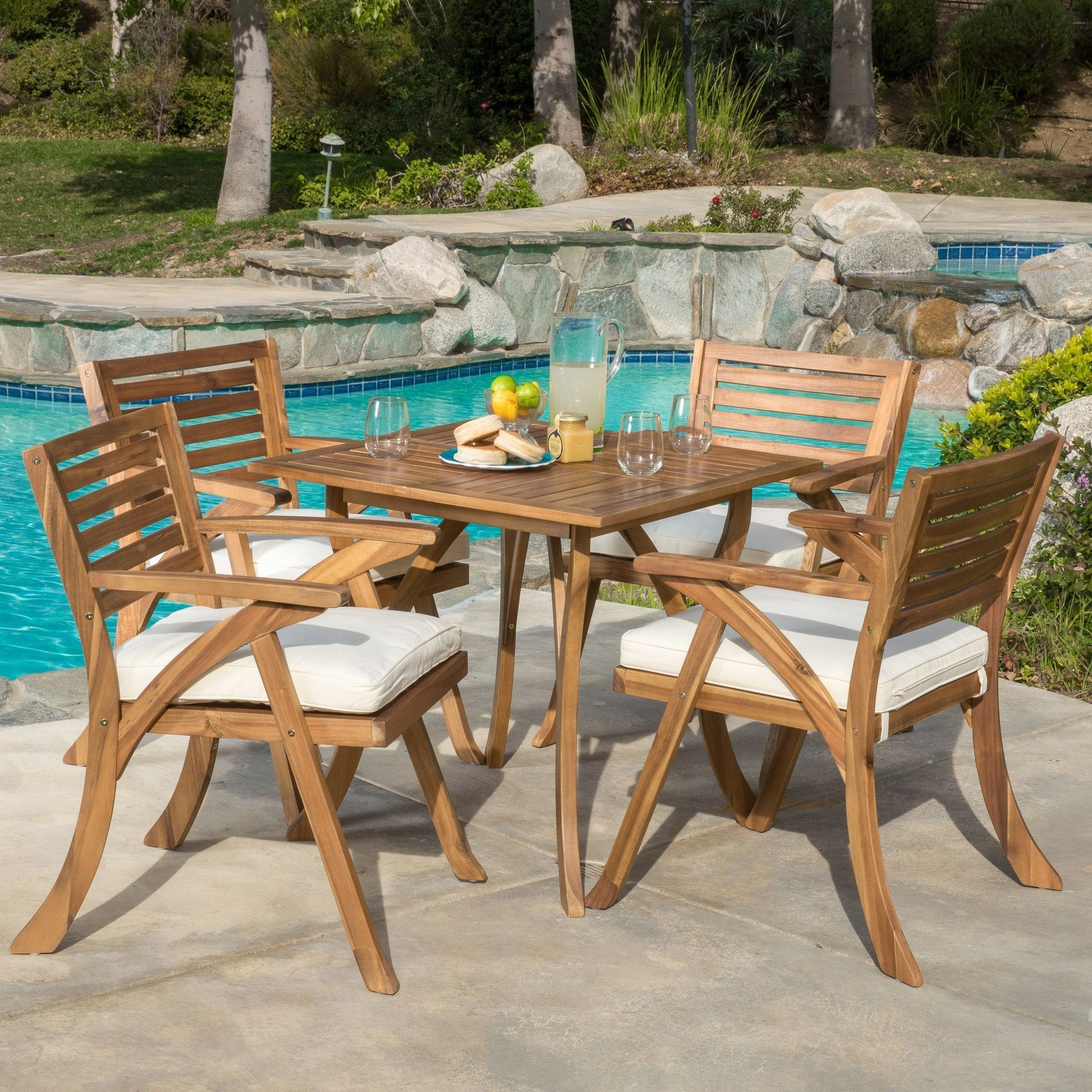 Outdoor 5-piece Wood Dining Set with Cushions - NH026692 outdoor lounge chair, patio sofa