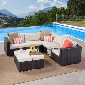 Outdoor 5 Seat Wicker Sectional Sofa Set with Aluminum Frame - NH623403 outdoor furniture, garden bench