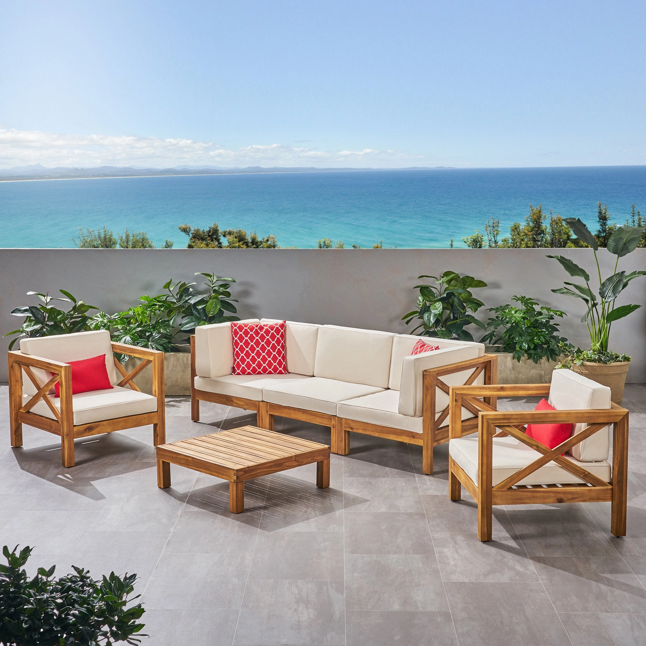 Outdoor 5 Seater Acacia Wood Sofa Chat Set - NH014803 outdoor furniture, garden bench