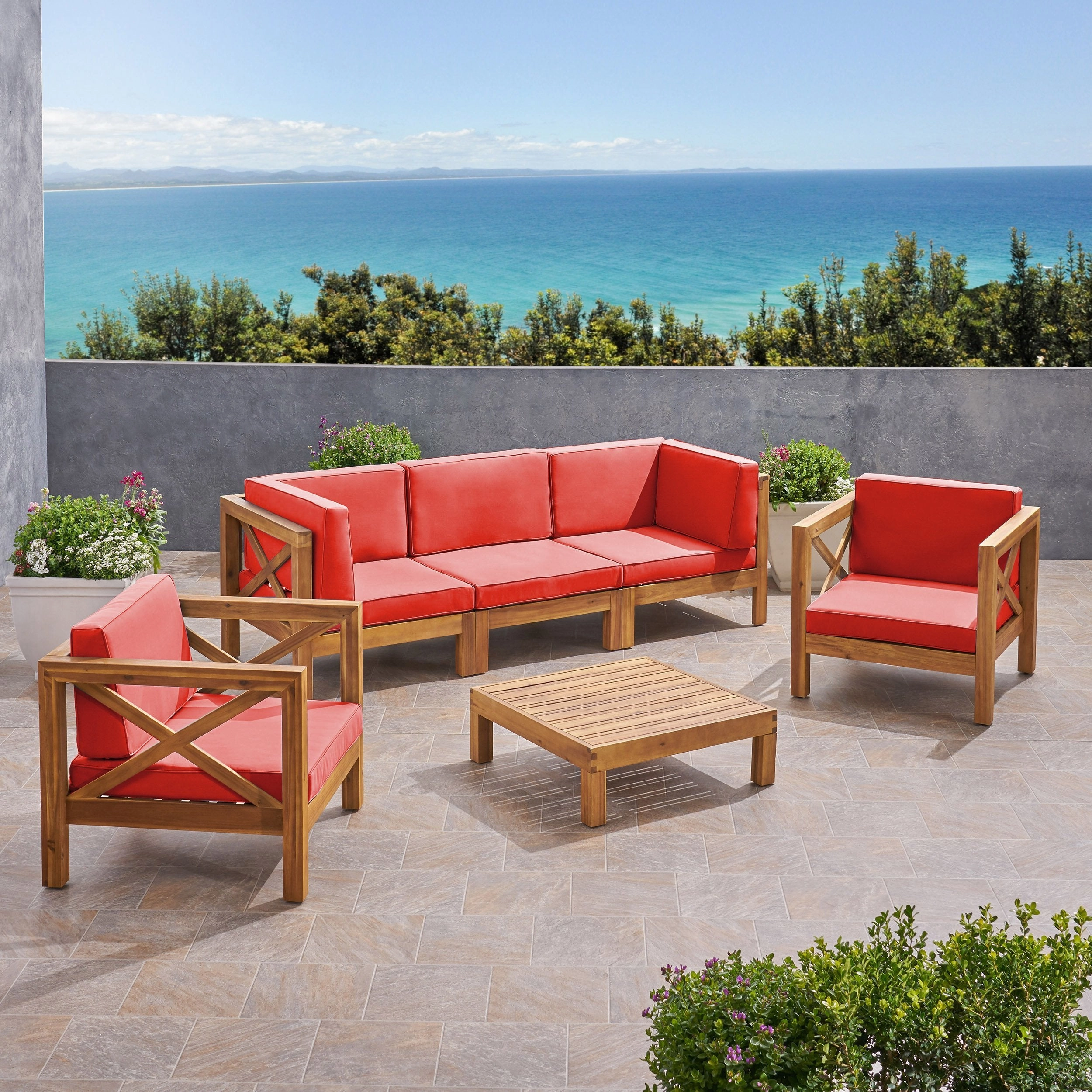 Outdoor 5 Seater Acacia Wood Sofa Chat Set - NH014803