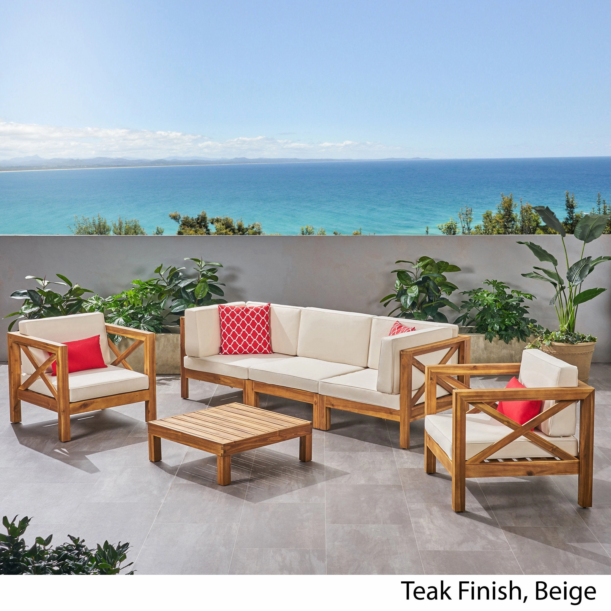 Outdoor 5 Seater Acacia Wood Sofa Chat Set - NH014803