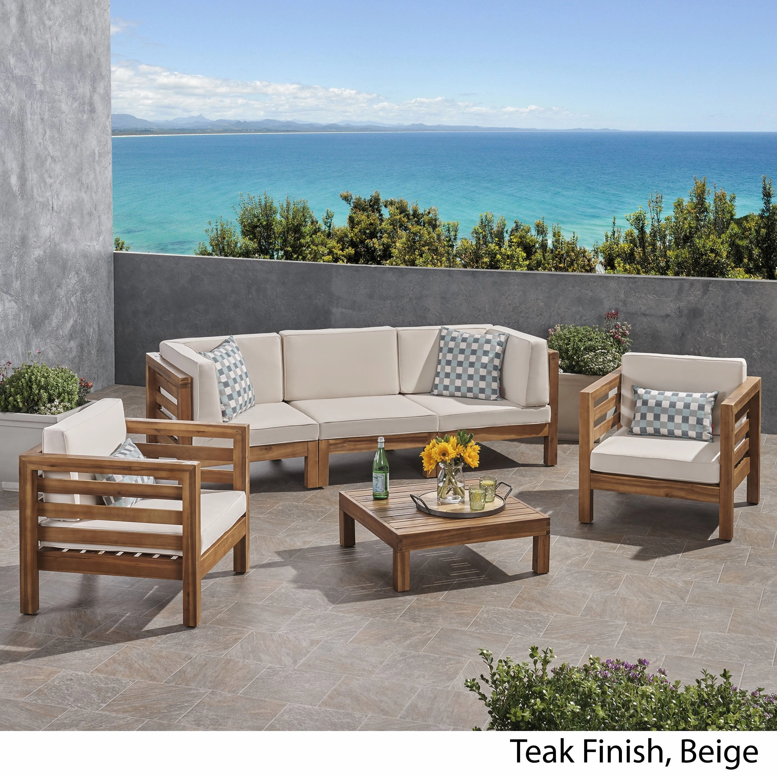 Outdoor 5 Seater Acacia Wood Sofa Chat Set - NH954803