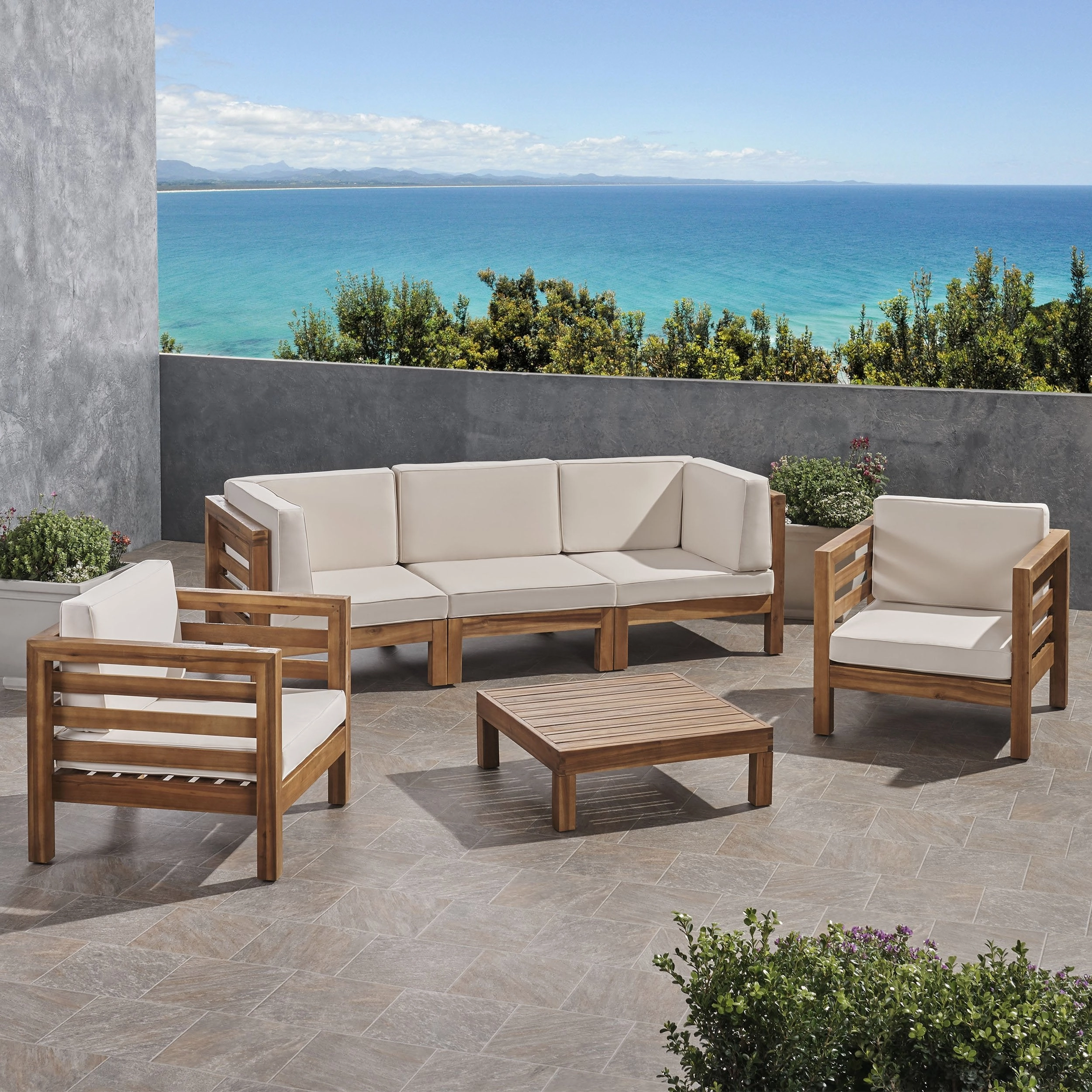 Outdoor 5 Seater Acacia Wood Sofa Chat Set - NH954803 outdoor furniture, garden bench