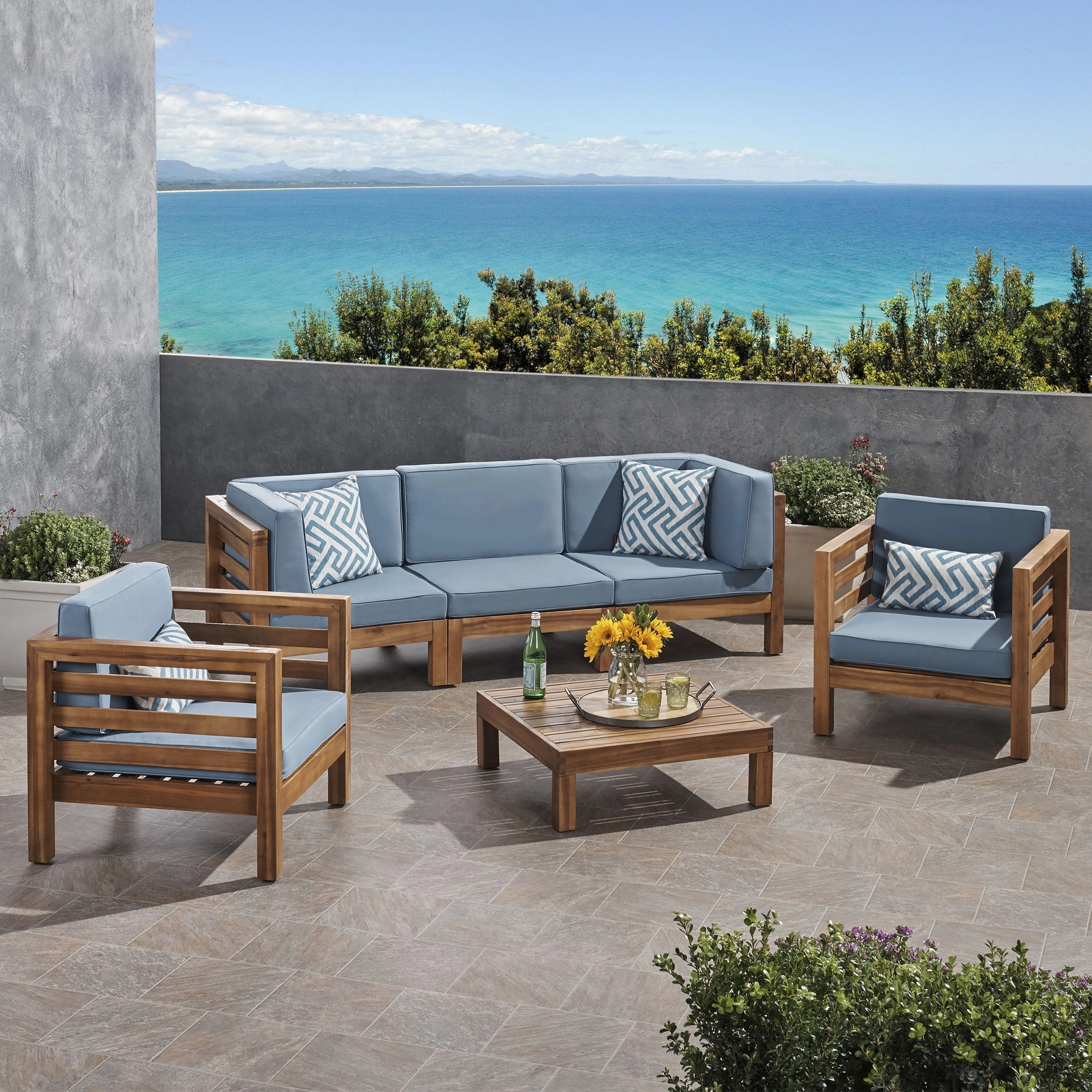 Outdoor 5 Seater Acacia Wood Sofa Chat Set - NH954803
