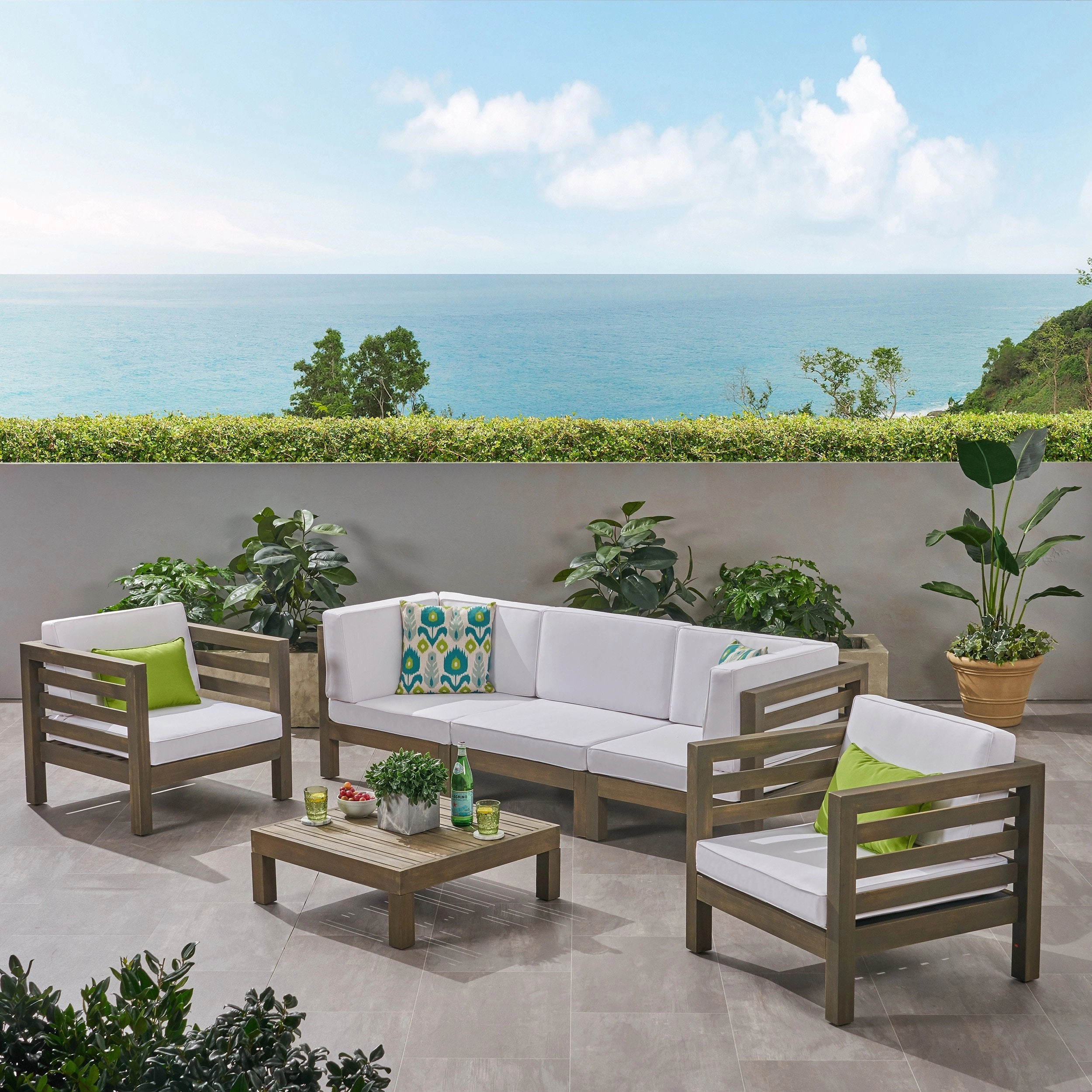 Outdoor 5 Seater Acacia Wood Sofa Chat Set - NH954803